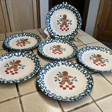 TIENSHAN FOLKCRAFT GINGERBREAD SET OF 6 CHRISTMAS SALAD DESSERT PLATES 7-5/8"