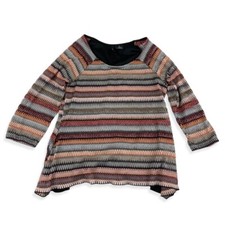 New Directions Womens Multicolor Zig Zag Blouse Top 3/4 Sleeve Petite Size PL