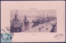 F-EX47147 EGYPT 1911 POSTCARD TO SPAIN. PORT SAID ALEXANDRIE HARBOR.