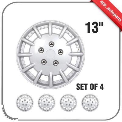 4x 13 inch Hub Caps PP Tire & Rim Covers Silver Cover Kit Fits All Makes Models