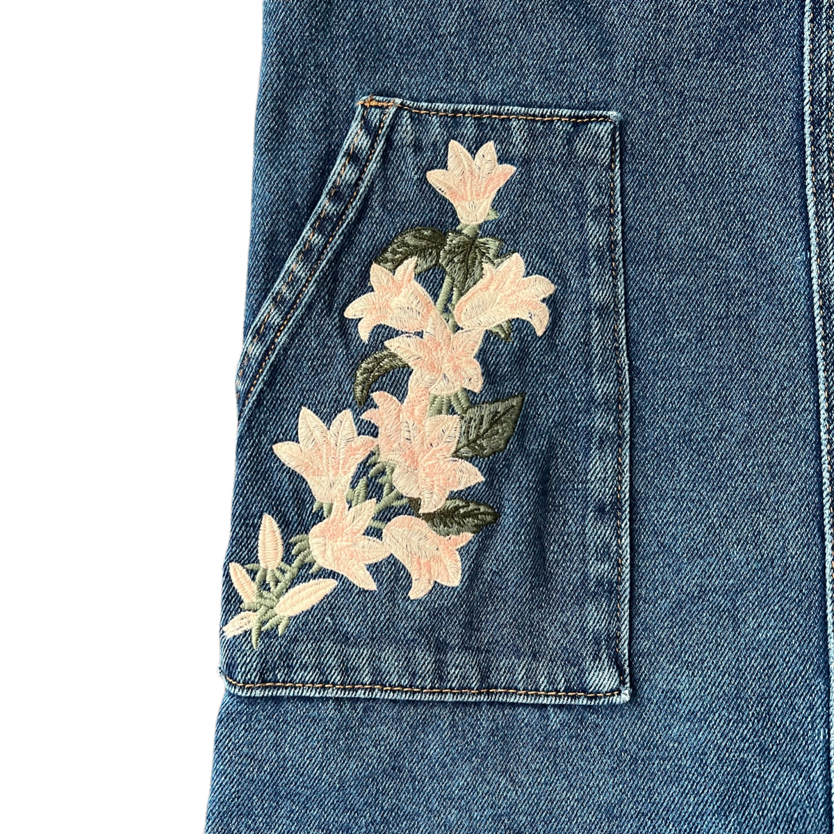 topshop embroidered denim dress Vintage Collectable "Laura for Topshop" Denim Embroidered Pinafore Dress UK  8