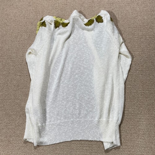 VINTAGE Open Cardigan Womens Large 12 UK White Green Floral Embroidered Wrap - 第 11/12 張圖片