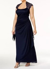 X by Xscape Womens Metallic Lace Trim Evening Formal Dress Gown Mother Bride
