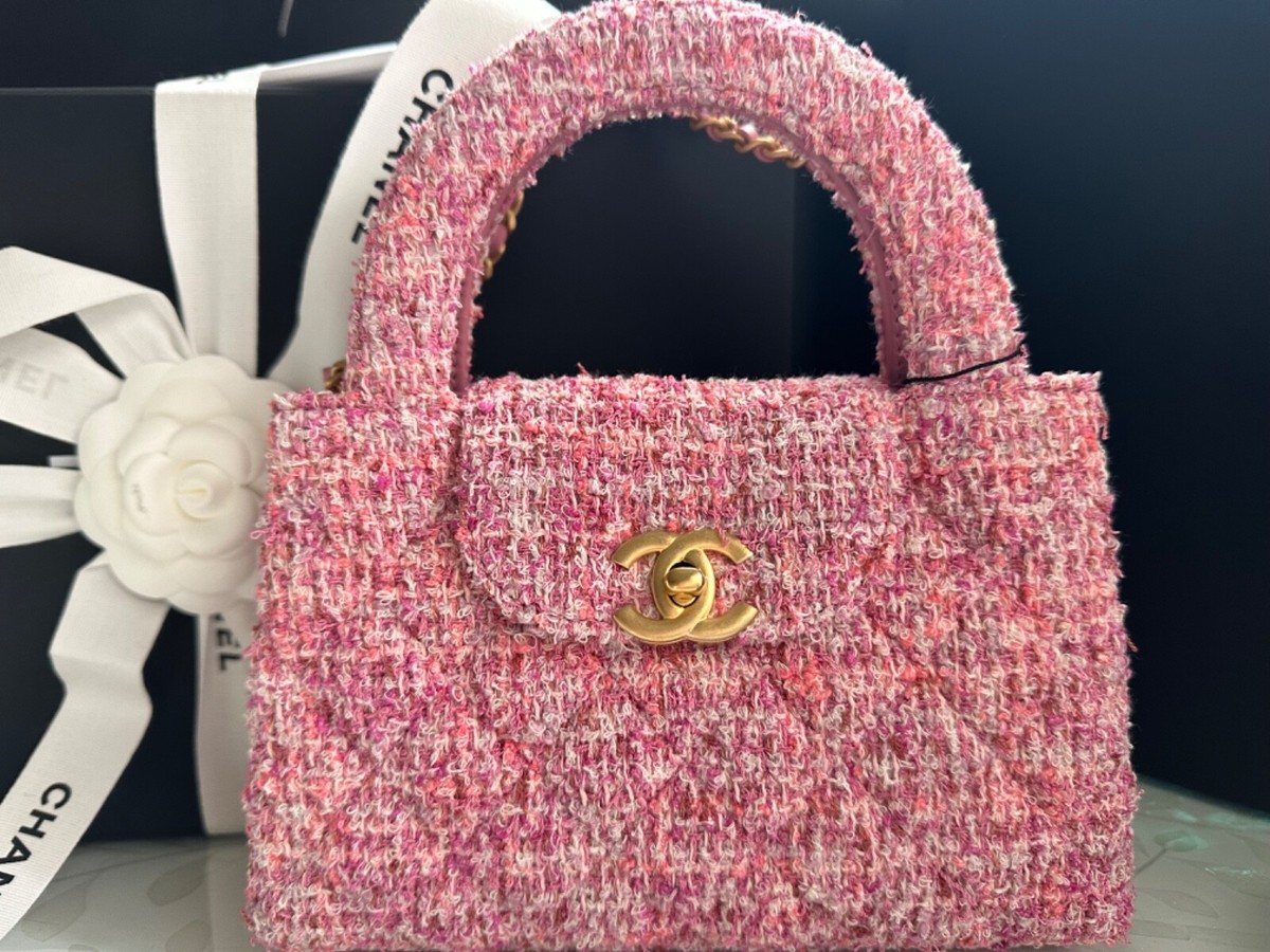New Chanel 24P KELLY Nano Barbie Pink Tweed Top Handle Shopping