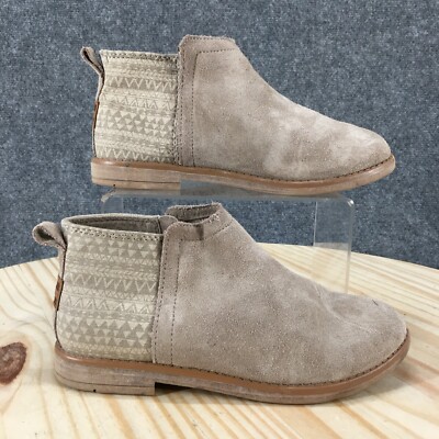 Toms Boots Youth 3 Casual Ankle Booties Beige Suede Pull On Zip Up Round Toe