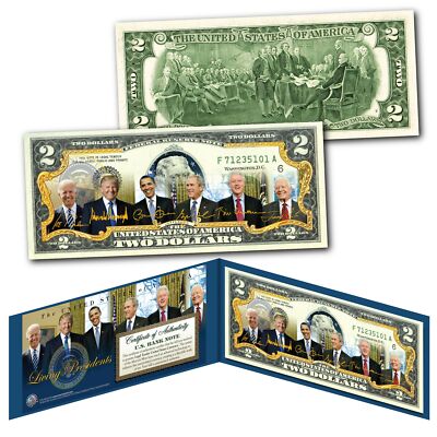 LIVING PRESIDENTS including JOE BIDEN & TRUMP Authentic U.S. $2 Bill w/COA