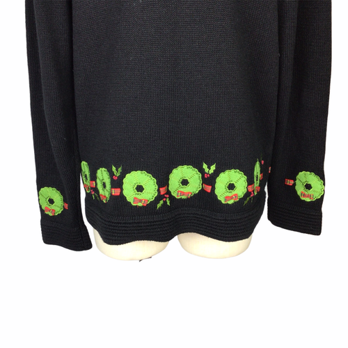 Christmas Holiday Sweater Womens L Black Zip Ribbon Beads Investments - Picture 7 of 8