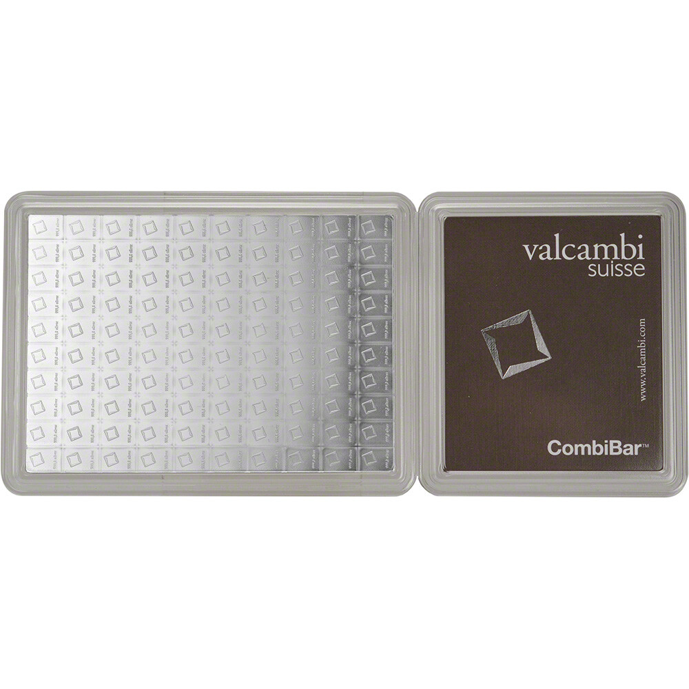 100 gram Silver Bar - Valcambi 100x1 Gram Silver CombiBar with Assay Card