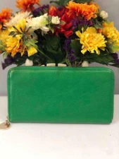 MARK & GRAHAM Green Pebbled Leather Large Zip Around Wallet