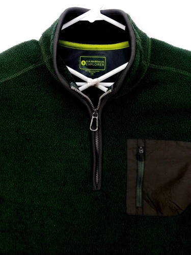 G.H. Bass & CO Mens Pullover Jacket SizeL L/S 1/4 Zip Explorer Green Fleece Gray - Picture 3 of 8