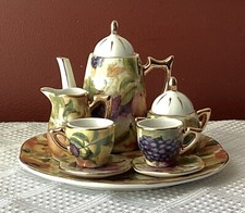 Vintage 10-piece Chinese Miniature Porcelain Tea Set, Fruit Design