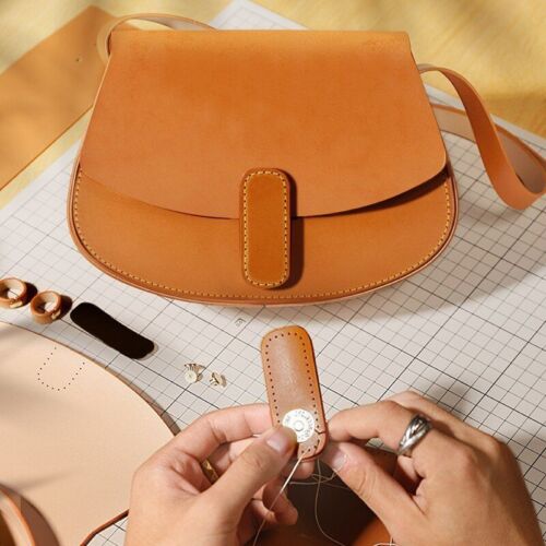 Women Retro Saddle Bag Genuine Leather Kit Semi-Finished Pre-Punched Holes Bag - Picture 1 of 15