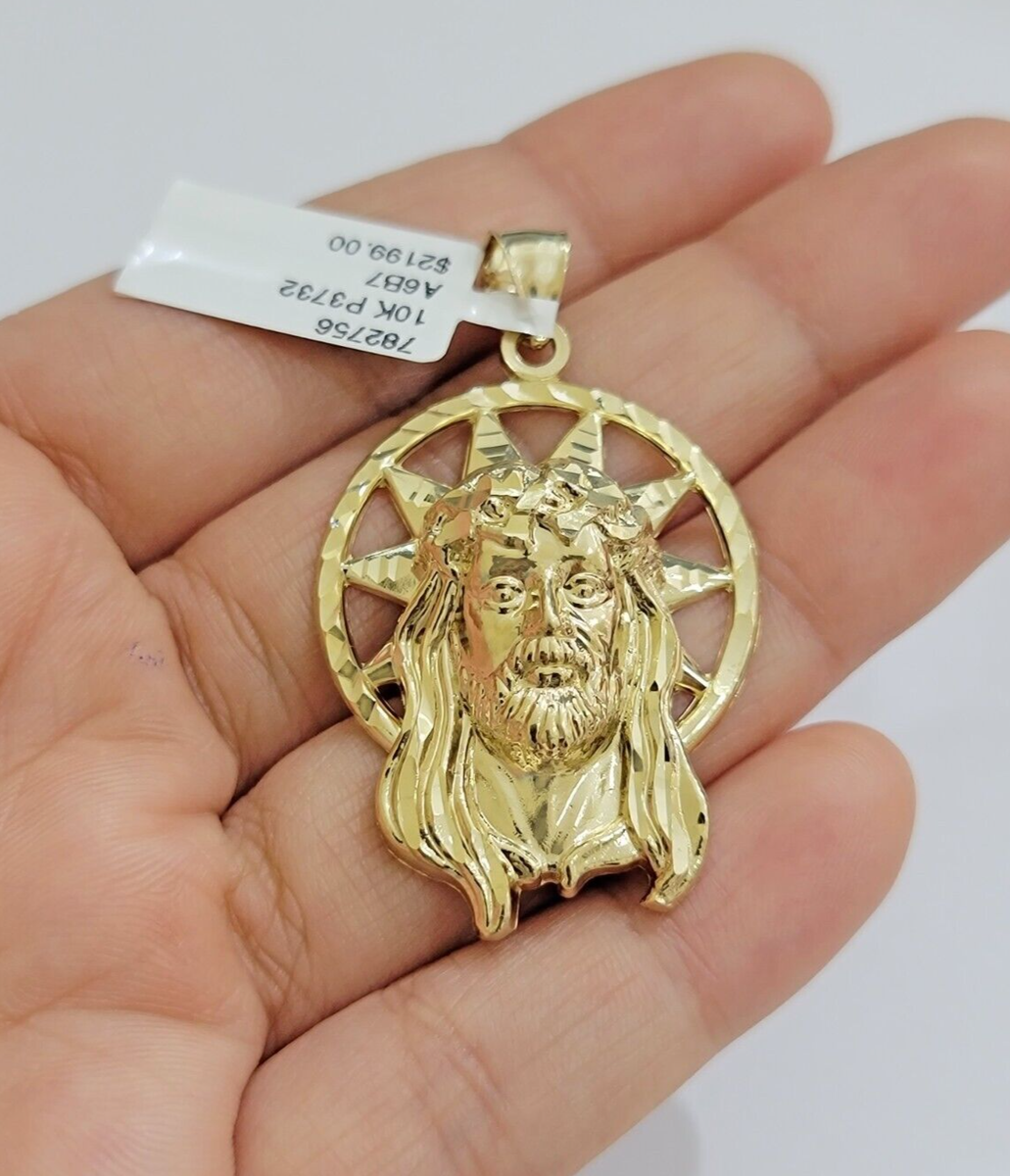 Real 10K Yellow Gold Jesus Pendant Men Star Head Charm 1.5 Inch