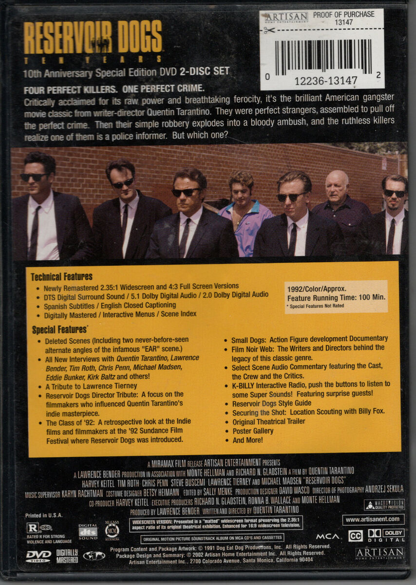 RESERVOIR DOGS 2-DVD SPECIAL EDITION QUENTIN TARANTINO CRIME CLASSIC