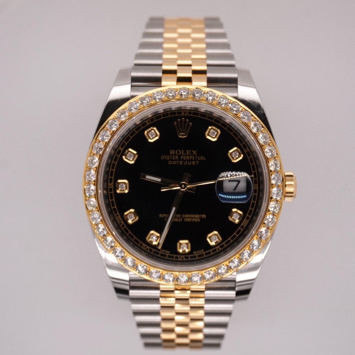 Rolex Men's Datejust 41 18k Gold & Steel ICED 2ct Jubilee Black