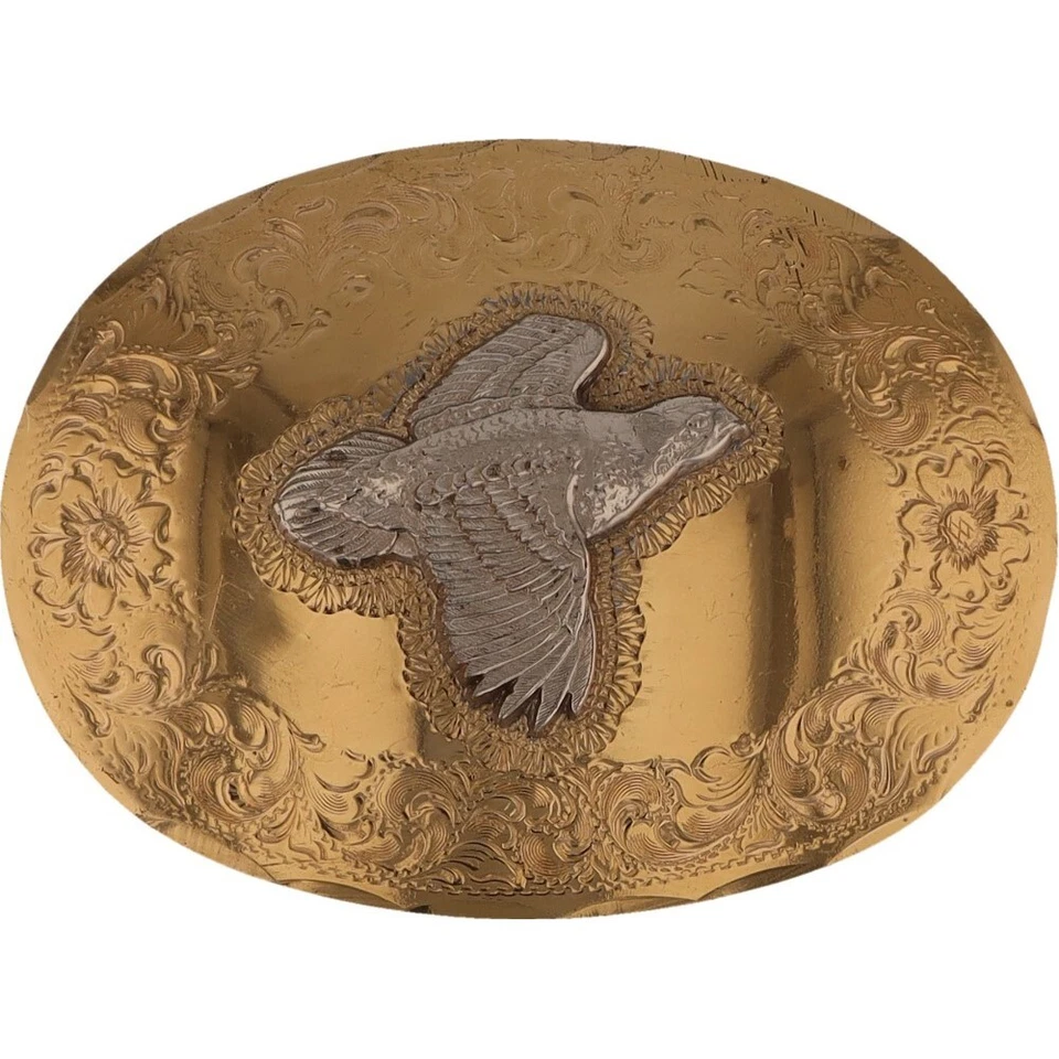 Nuevo vaquero cazador occidental caza codorniz plata P años 90 nos hebilla de cinturón vintage Foto 3 de 4