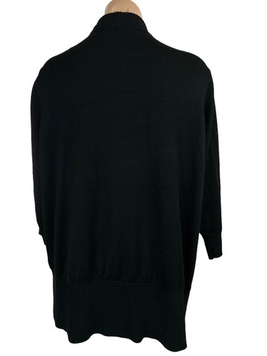 Carmen Size 1X Black Knit Cardigan Sweater Open Front 3/4 Sleeve Rayon/Nylon - Picture 4 of 7