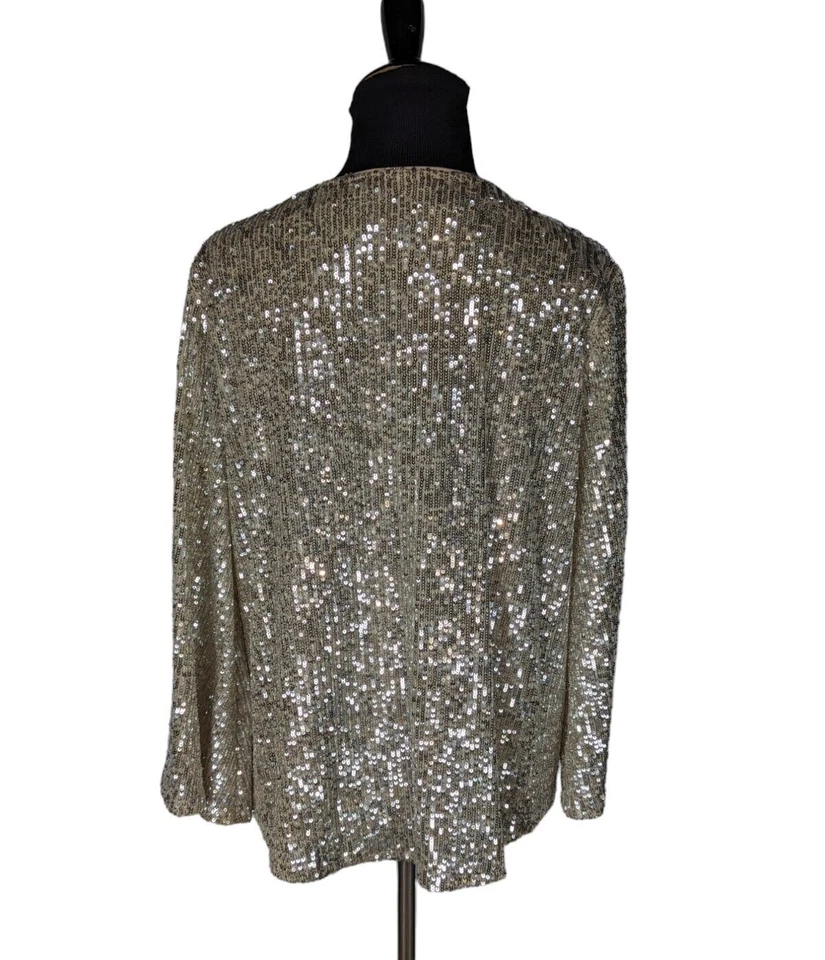 Blusa Alfani S Para Mujer Lentejuelas Doradas Brillo Manga Larga Acampanada Pullover Fiesta Foto 4 de 4