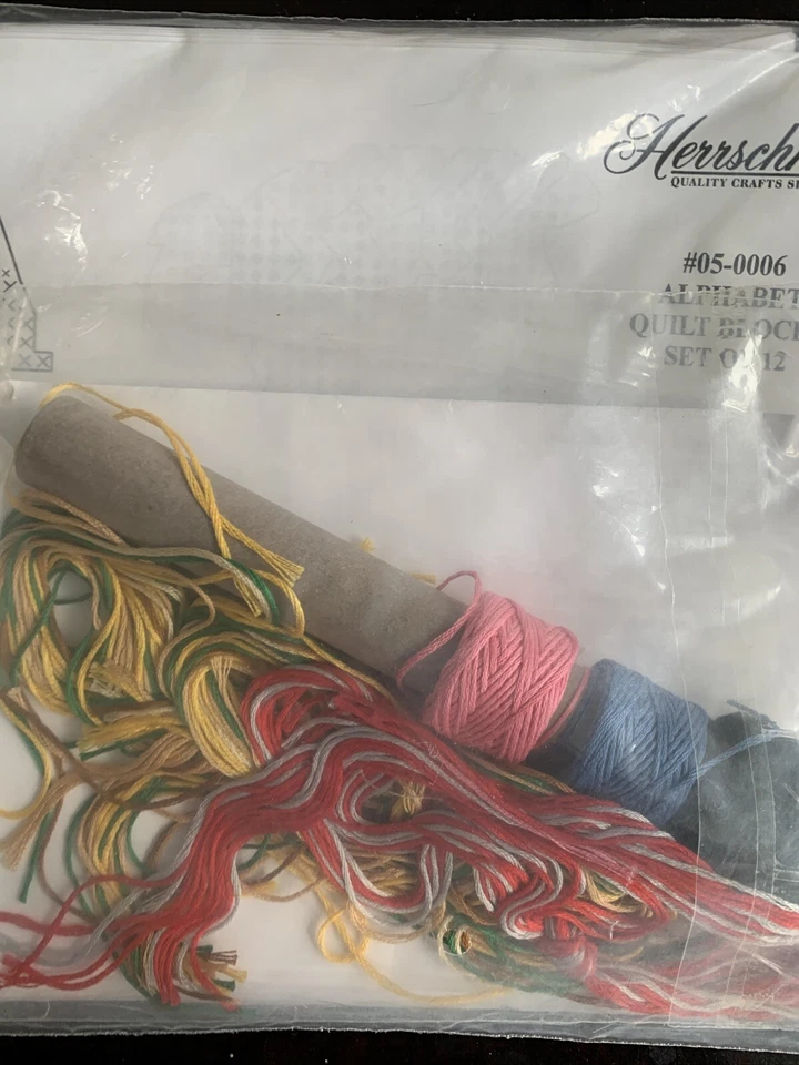 Alphabet Quilt Blocks Set of 12 with Floss Hersherners Stamped Cross Stitch Kit - Image 3 of 4