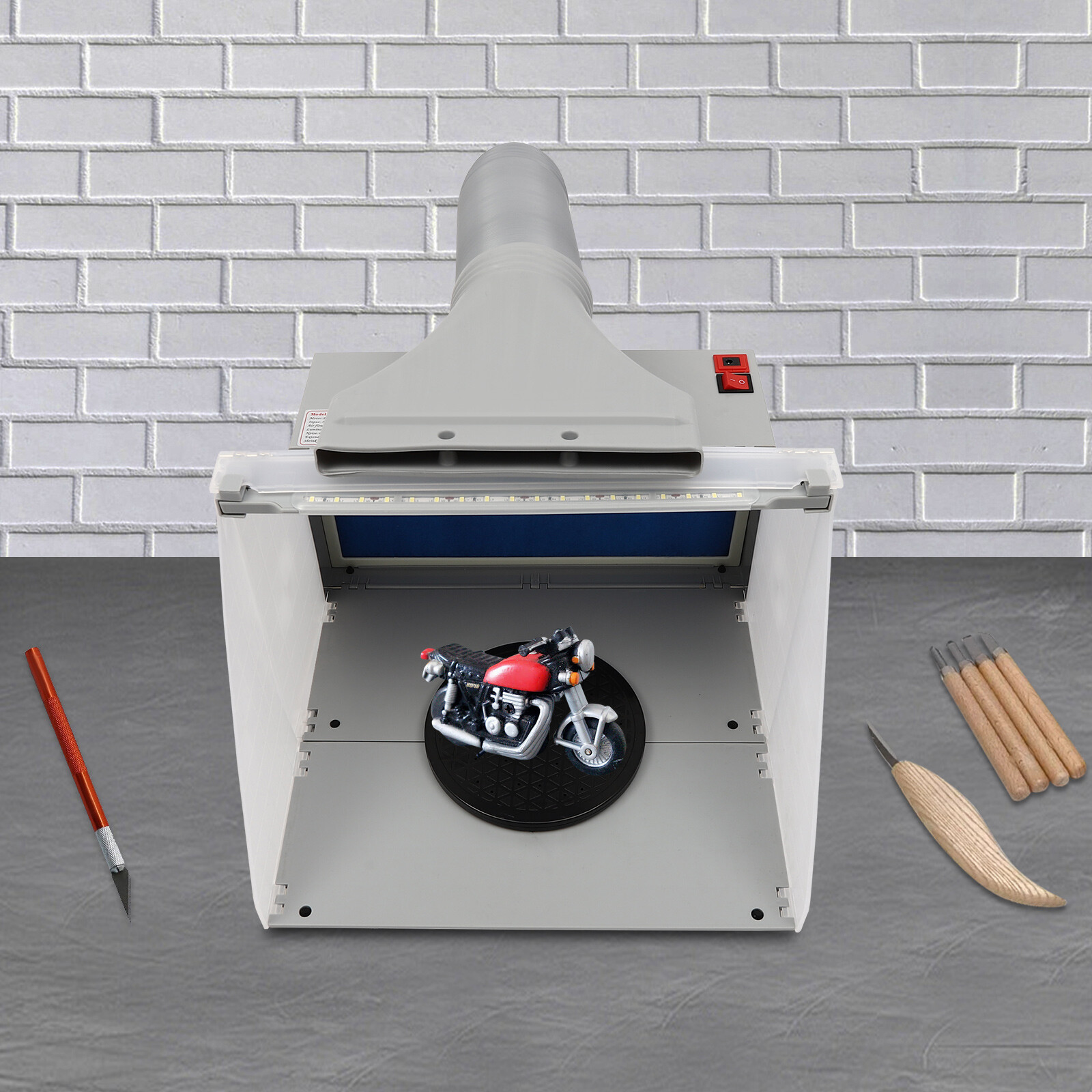 Portable Airbrush Spray Booth with LED Lights and Turntable for Painting Crafts Cakes