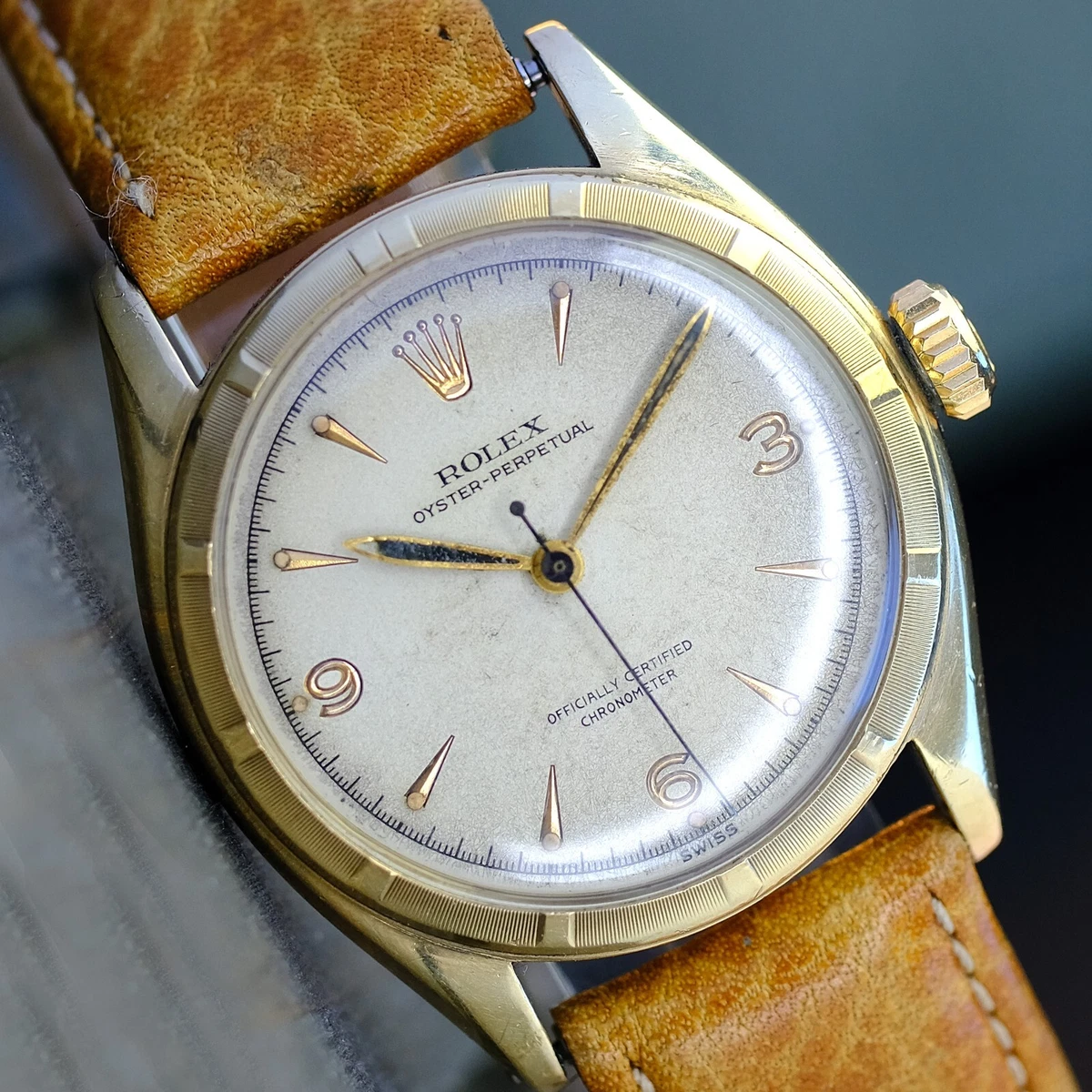 VINTAGE ROLEX OYSTER PERPETUAL 6085 RARE DIAL 14K GOLD WATCH eBay