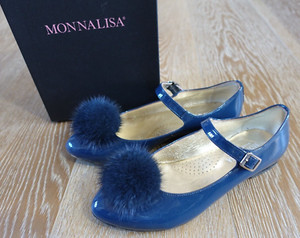 Monnalisa Girls Blue Patent Leather Shoes Size EURO 36/US 4 EUC