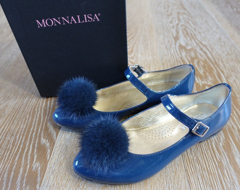 Monnalisa Girls Blue Patent Leather Shoes Size EURO 36/US 4 EUC