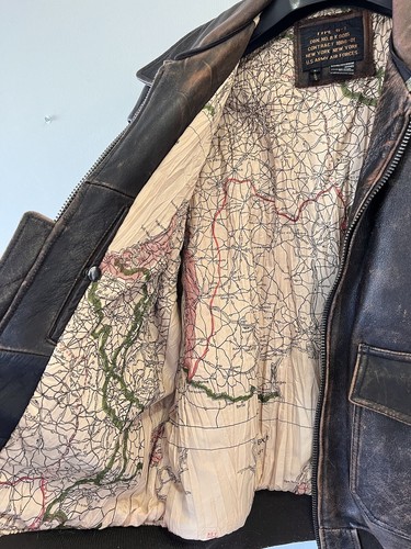 Avirex - Chaqueta de vuelo de cuero G-1 - Fuerza Aérea del Ejército de los Estados Unidos - Mapa - Años 80 - Grande - Imagen 12 de 17