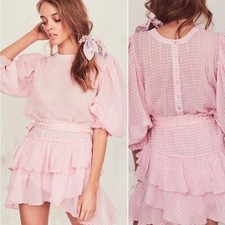 LoveShackFancy Lorelei English Rose Mini Dress in pink gingham