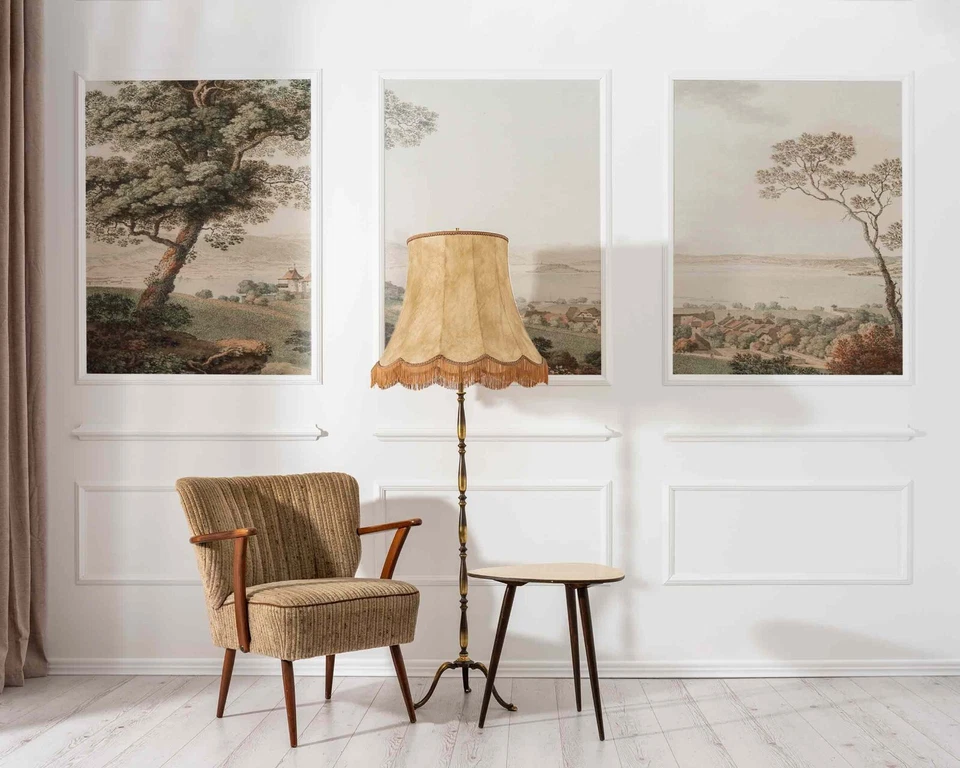 Papel de parede paisagem rústica de árvores verdes em uma colina acima de um lago murais - Imagem 3 de 4