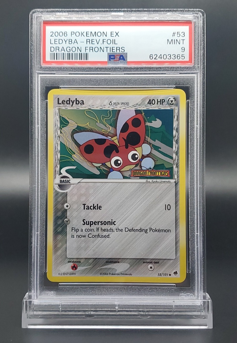 PSA 9 Mint Pokemon 2006 Ex Dragon Frontiers Ledyba Reverse Rev Foil Holo #53