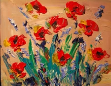 ABSTRACT POPPIES   MODERN ART   SIGNED CANVAS - STRETCHED painting original  CTR