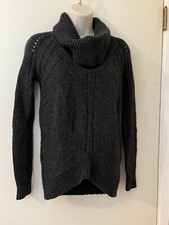 Ann Taylor LOFT Sz XS Gray Cowl neck pullover sweater Cable knit Hiked front