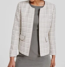 Kasper Women's Ivory Tweed Collarless Open-Front Blazer Size 6