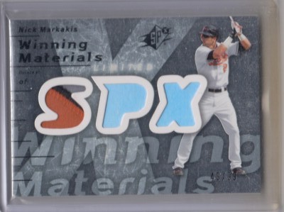 2007 Upper Deck SPX NICK MARKAKIS Game Used Jersey Patch 49/99 WM-NM Orioles