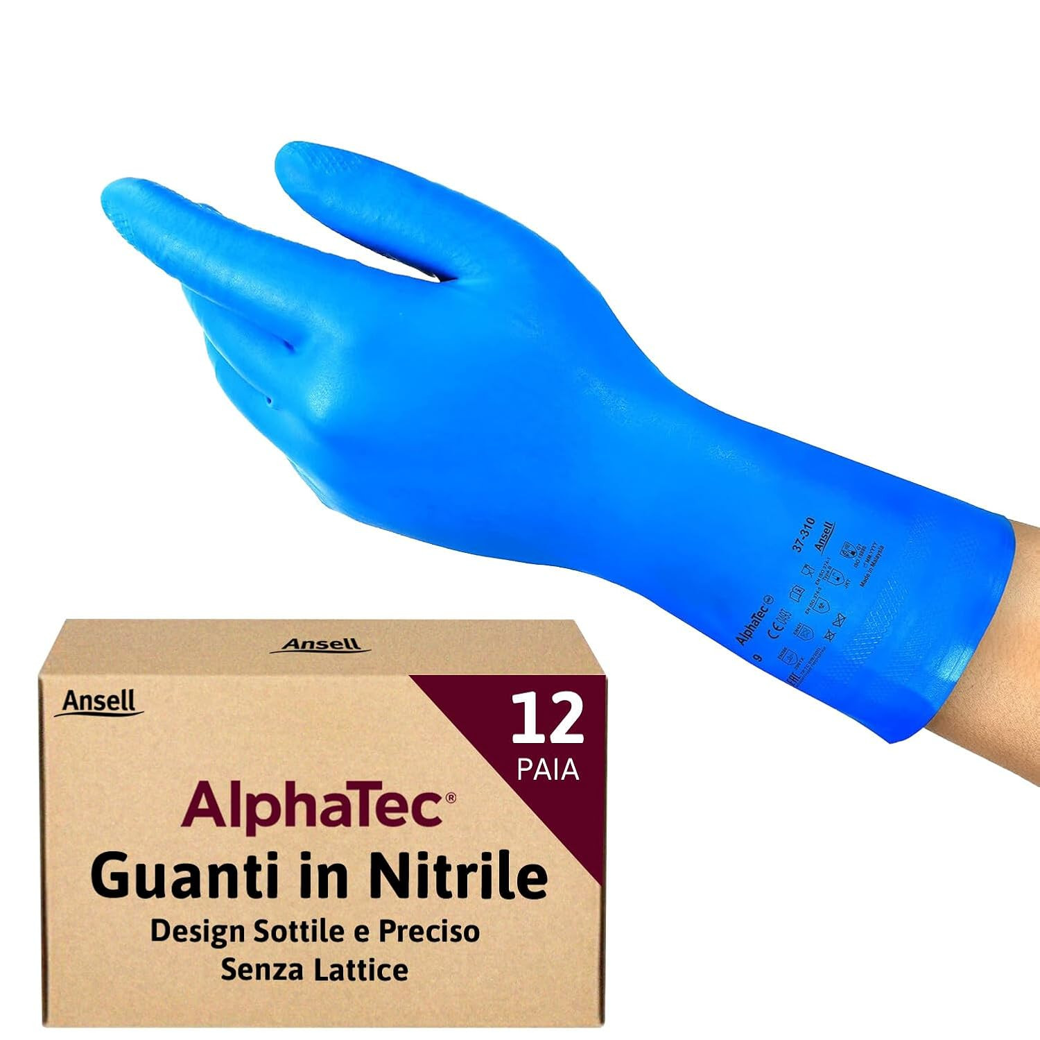 Ansell AlphaTec 37-310 Guanti Nitrile Alimentari Senza Lattice - 12 Paia