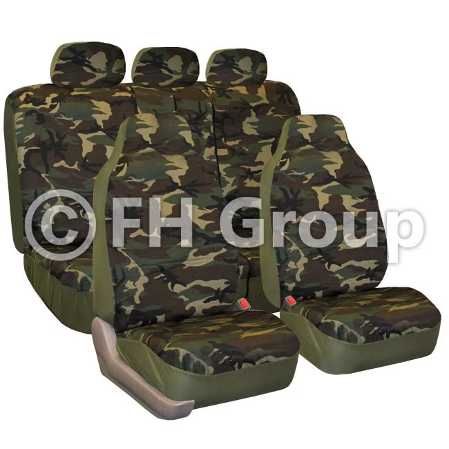 Fundas de asiento de coche FH Group ajuste universal estampado verde oscuro con tapetes negros Foto 2 de 4