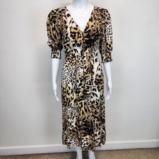 Banana Republic Leopard V-Neck Midi Travel Party Dress Size 4 Lightweight Rayon