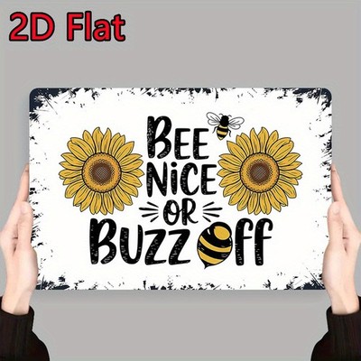 Tin Metal Signs Home Décor ''Bee Nice Or Buzz Off'' Vintage Iron Welcome Rustic Me