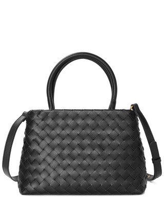 Tiffany & Fred Paris Hand-Woven Top-Handle Leather Bag Women's Black