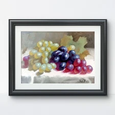 Original Oil Painting 8×12  Paper Grapes Still Life Baroque Realism Fruit Signed