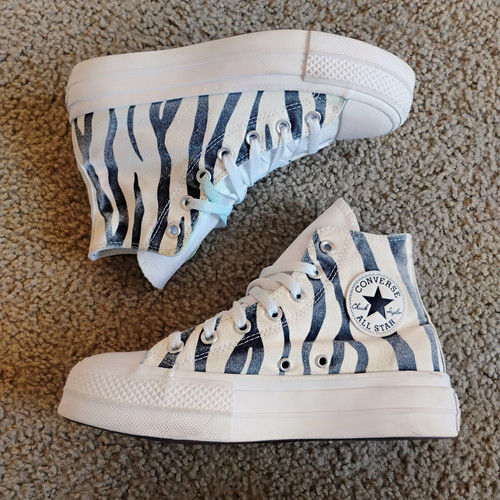 Converse All Star Zebra Plateau High Top Damenschuhe Größe 7 weiß schwarz - Bild 1 von 13