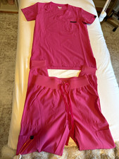 Monarch Uniforms Women  s Pink Scrub Set XS Solid Knit Top  Drawstring Pants