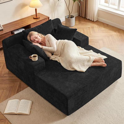 66'' Chaise Lounge Chair Indoor, Oversized Boneless Lounge Chair with 3 Pillows,