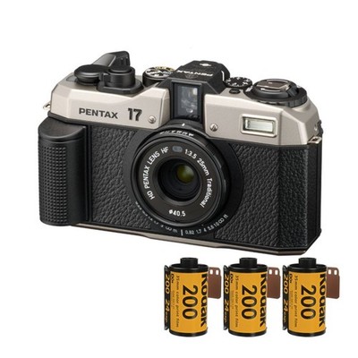 PENTAX 17 Dark Silver Camera with Gold 200 Film