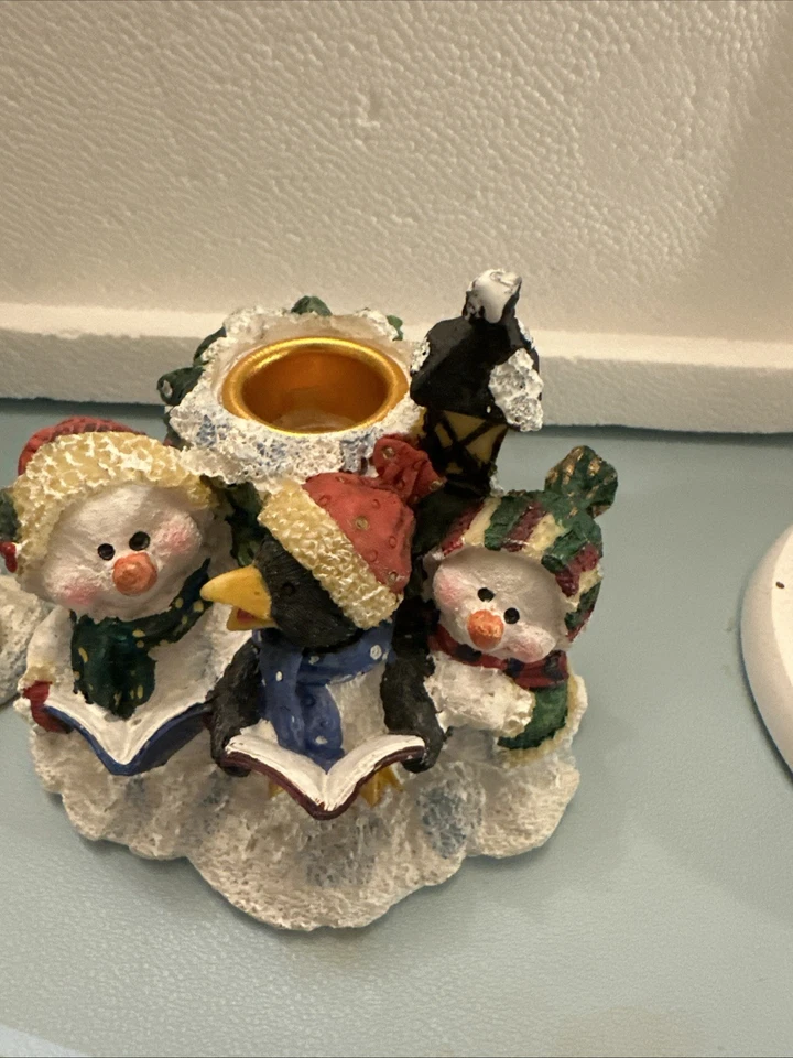 Juego de 2 Candelabros Cónicos Familiares Muñeco de Nieve Navidad con Animales y Juguetes Foto 2 de 3