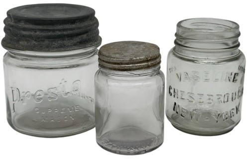3 Antique~Chesebrouch Vaseline NY~Presto Supreme~W. Casler~Mason Embossed Jars - Picture 2 of 12