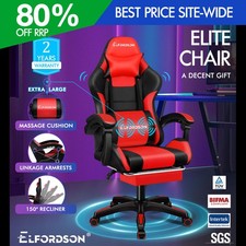 ELFORDSON Office Chair Massage Padded Recliner Footrest Swivel Computer Gaming