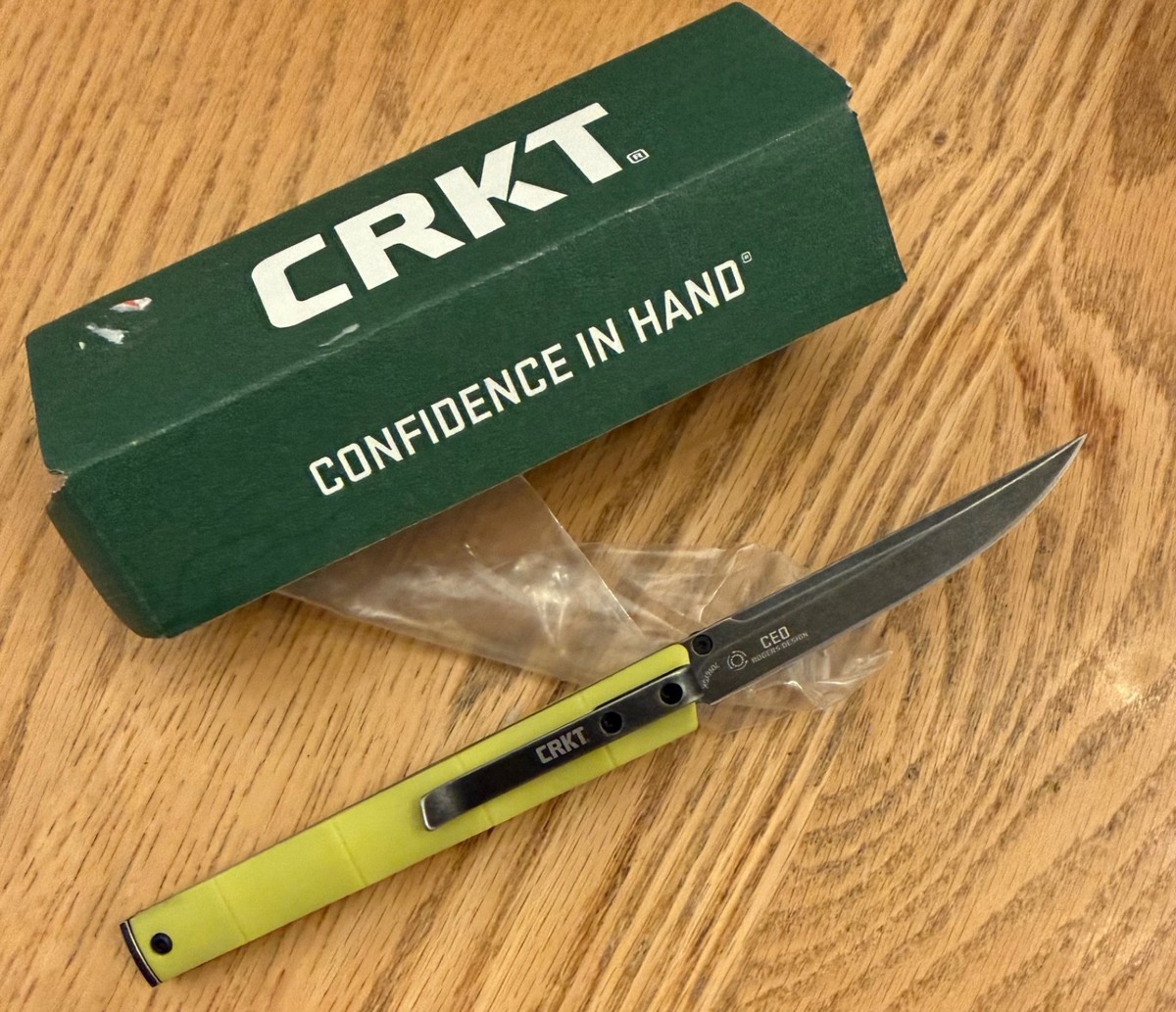 CRKT YELLOW #7096YGK CEO BAMBOO LINER LOCK KNIFE NEVER USED IN BOX