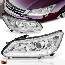 For 13-15 Honda Accord Projector Headlight W/LED DRL Chrome Housing Clear Corner